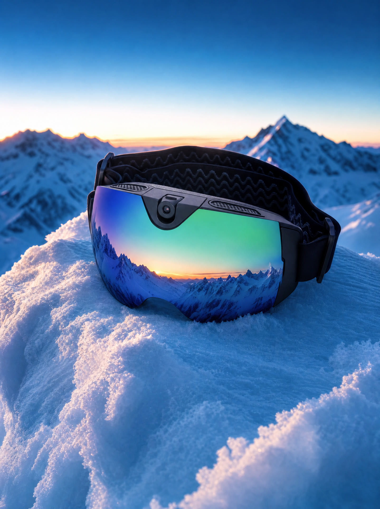 Sciatore con maschera OptiX sulle Alpi